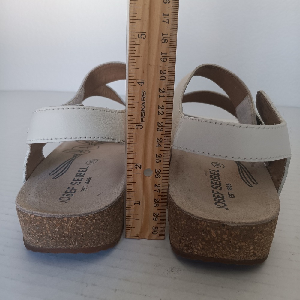 Josef Seibel Strappy Sandal Women 39 White Leather Adjustable Cork Wedge 78519 - Picture 7 of 7